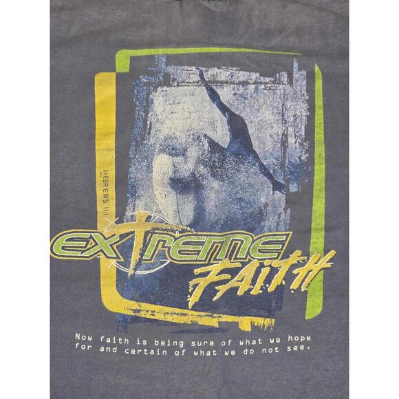 Vintage Extreme Faith Jesus Surfer Tee Hebrews 11:1 Graphic Shirt Blue L B28 - Picture 6 of 7